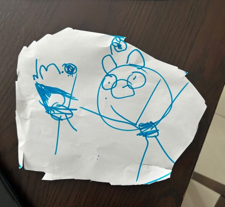 A drawing of when a chld first started teh Foundations fro Writing Program